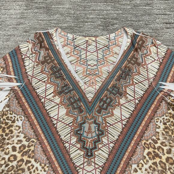 Reba Shirt Womens Large Leopard Print Embellished Western Boho Made in USA - Picture 2 of 12